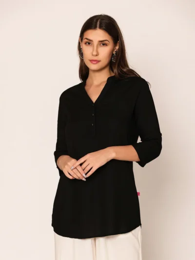 Women's Solid Short Kurti-Black