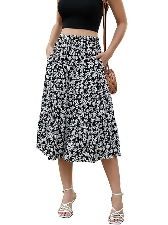 Lyrur Women's Floral Midi Skirt with Pockets