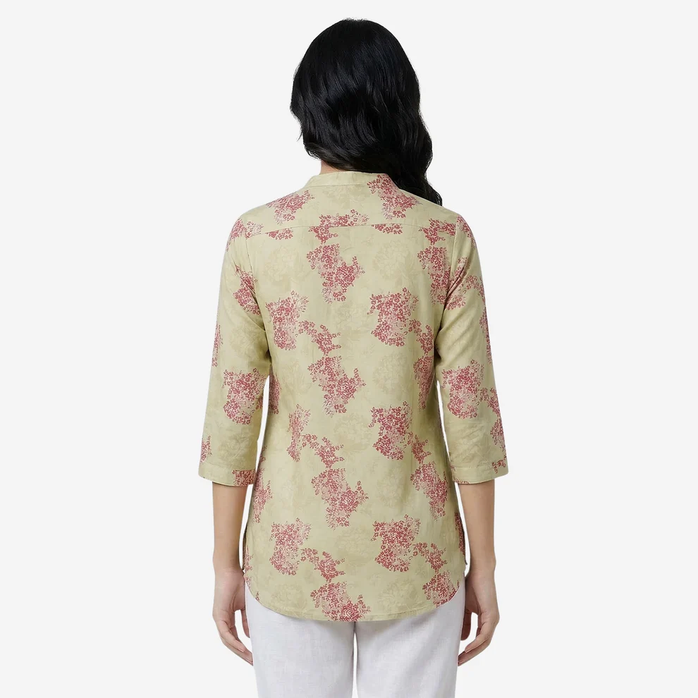 Beige Women Floral Printed Short Kurti - Image 2