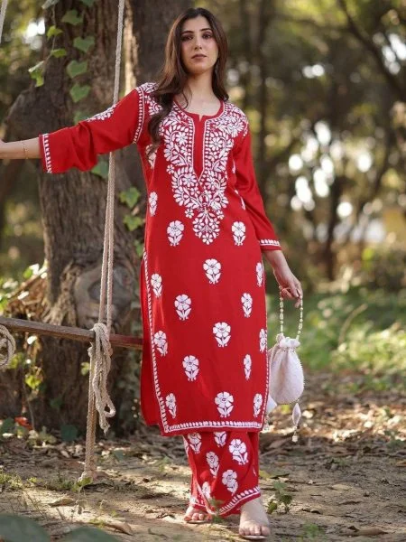 Exclusive Reyon Embroidered Kurti Plazzo Combo - Image 2
