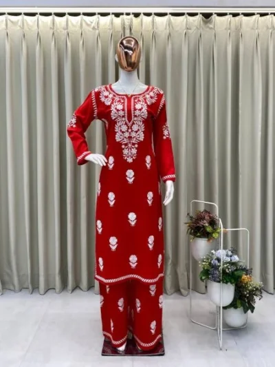 Exclusive Reyon Embroidered Kurti Plazzo Combo