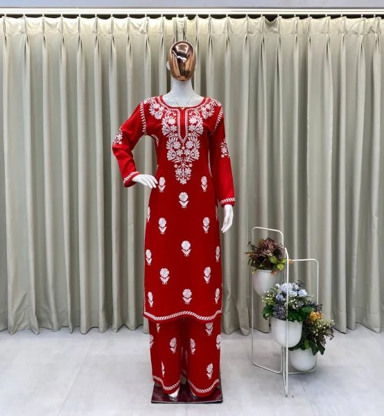 Exclusive Reyon Embroidered Kurti Plazzo Combo
