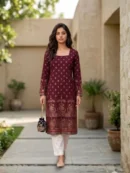 Iconic Maroon Designer Straight Cut Kurti