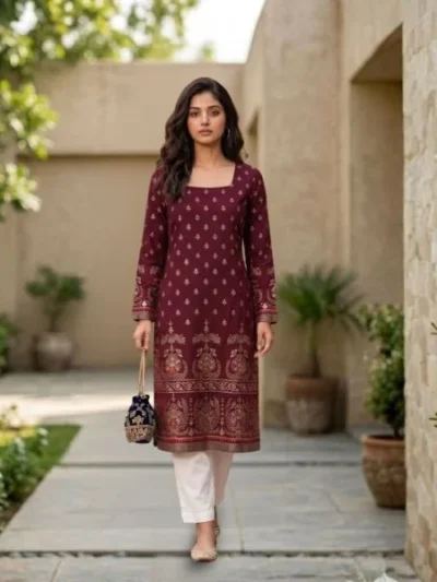 Iconic Maroon Designer Straight Cut Kurti