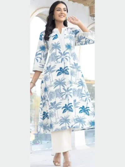 Light Weight Sky Blue Digital Printed Rayon Kurti