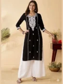 Women Hevy Black Rayon Kurta Set Embroidery Work